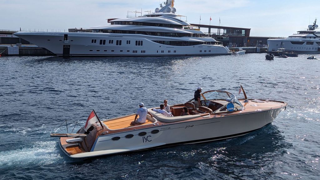 A speedboat passing a superyacht in Monaco last year.